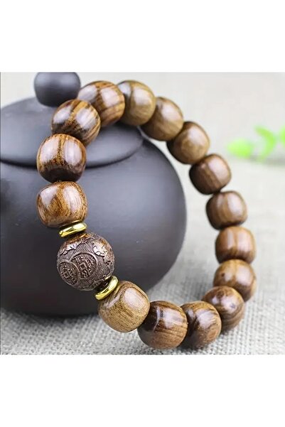 ORGANICYOU QUINGDA Sandal Ağacı Tesbih Bilekliği, Rahat Ahşap Boncuklu Bileklik Erkekler ve Kadınlar