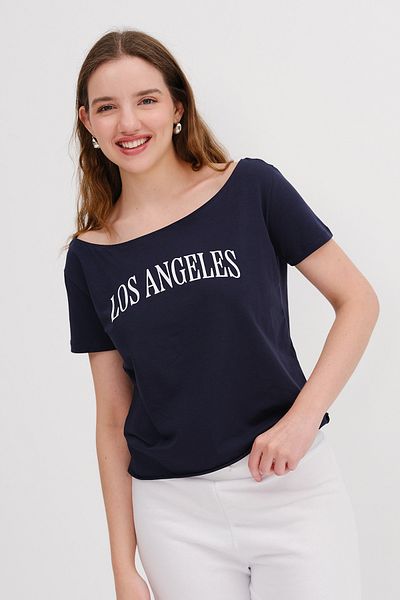 Addax Kayak Neck Los Angeles Printed T-Shirt P1788