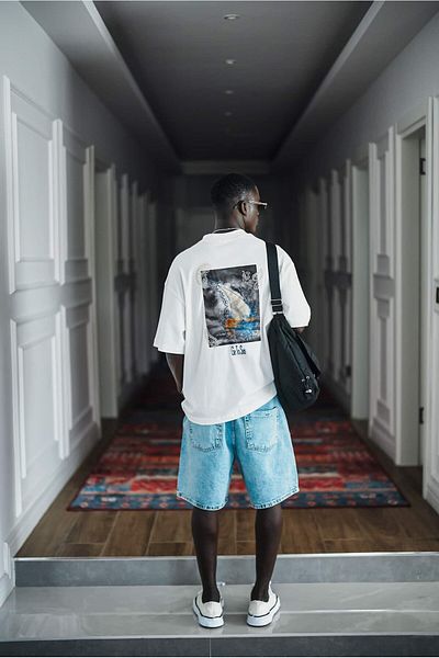 ablukaonline Tricou oversize brodat cu model de navigație pentru bărbați, alb