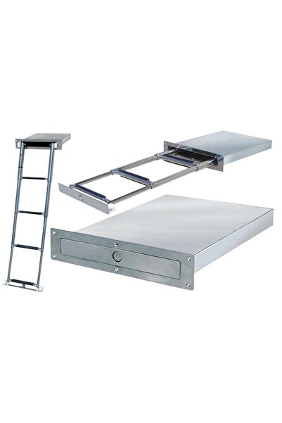 GFN Telescopic Folding Ladder Eagle GFN, 4 Steps, Stainless Steel AISI 316 with Platform Mounting