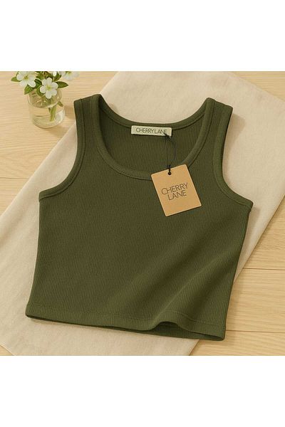 Cherry Lane Cherrylane Women's Burgundy White Khaki Black Camisole Fabric Thick Strap Crop Tank Top