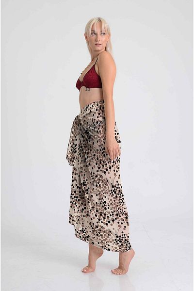 DESENİX Beige Abstract Beach Dress with Dot Pattern |   Chiffon & Luxury Satin Fabric Option (100X145 cm