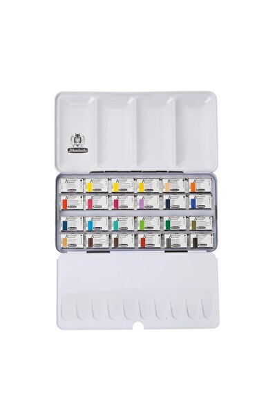 Schmincke Akademie Aquarell Taş Tablet Sulu Boya Seti Tam Tablet 24 Renk Metal Kutu