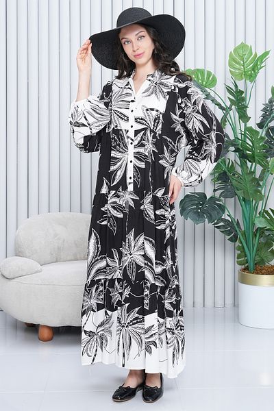 EL jadida Women's Patterned Plus Size Viscose Hijab Dress Black