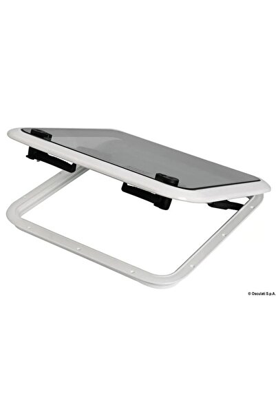 OSCULATI Bomar Contour Hatch Low Profile, 315x445 mm, White Epoxy Aluminum, Smoky Tempered Glass Lens, CE App