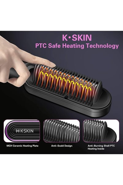 K.SKIN Hair Straightener Brush, Fast Heat Ionic Comb, 9 Temps, Anti-Scald, Auto-Off, Travel Friendly