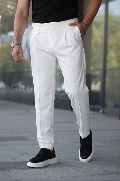 BASEL.CO Old Money Fabric Trousers with Belted Pleated Belt Detail