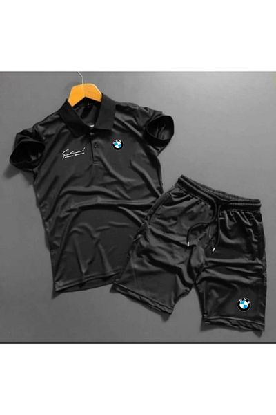 ByFourMan Unisex M Sport Printed Short Sleeve T-shirt Tracksuit Set with Shorts