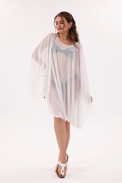 tarzınısec Short Kimono Pareo - Hijab Pareo - Stretchy Lycra Tulle White 180X135 cm
