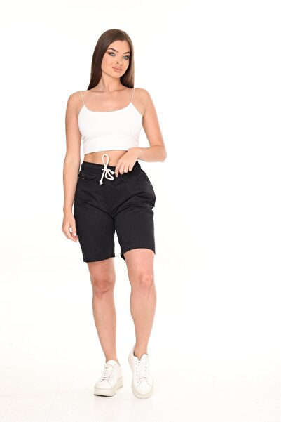 EYLÜLXXL KADIN YÜKSEK BEL BELİ LASTİKLİ ŞORT GABARDİN KUMAŞ LİKRASIZ