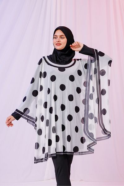 tarzınısec Short Kimono Pareo - Hijab Pareo - Polka Dot White 180X135 cm