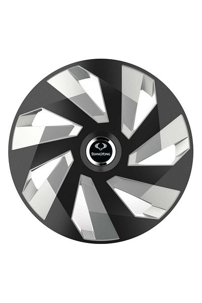 Autohelix MSA Set de 4 capace pentru roți, compatibile cu jante R16, pentru SsangYoung, model vector negru și argintiu
