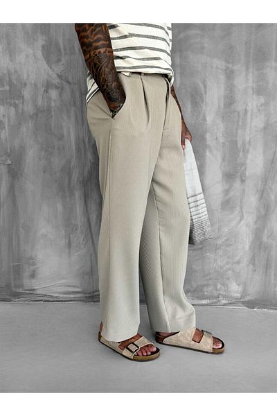 ablukaonline Pantaloni largi din twill pentru bărbați, bej