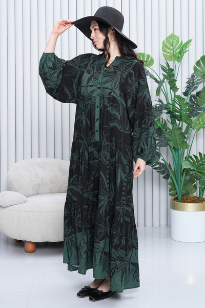 EL jadida Γυναικείο Μοτίβο Plus Size Βισκόζη Χιτζάμπ Φόρεμα Χακί