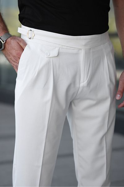 BASEL.CO Old Money Fabric Trousers with Belted Pleated Belt Detail