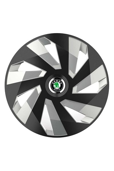 Autohelix MSA Set de 4 capace pentru roți, potrivite pentru jante R15, pentru Skoda, model vector negru și argintiu