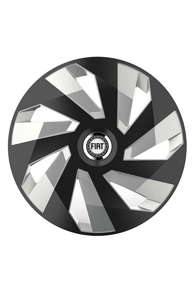 Autohelix MSA Set de 4 capace pentru roți, compatibile cu jante R15, pentru Fiat, model vector negru și argintiu