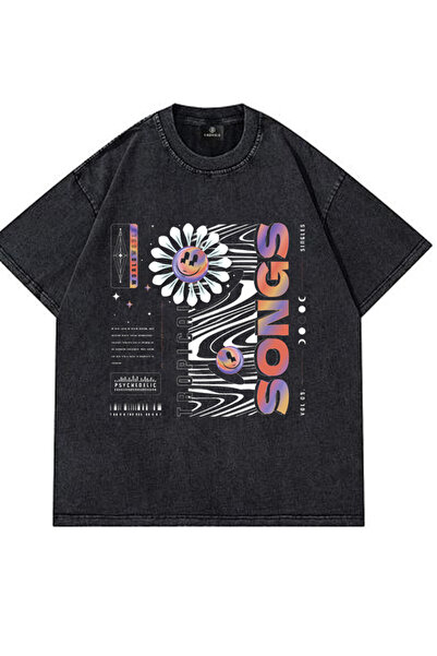 valeriae Tricou unisex oversize, spălat, cu decolteu în formă de cerc
