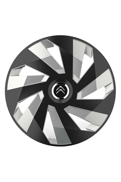 Autohelix MSA Set de 4 capace pentru roți, compatibile cu jante R16, pentru Citroen, model vector negru și argintiu