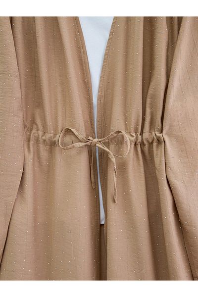 Modamorfo Kimono Suit with Tunnel Laces and Stoned Wide Leg Trousers - Mink