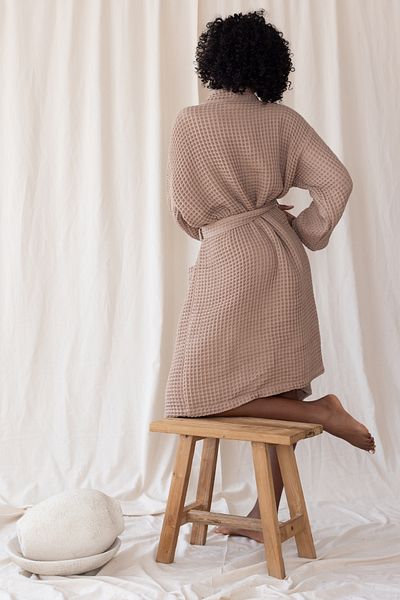 vivamaison Halat de baie kimono unisex din bumbac 100% cu buzunare țesut cu vafe, uscare rapidă și opțiuni de culoare