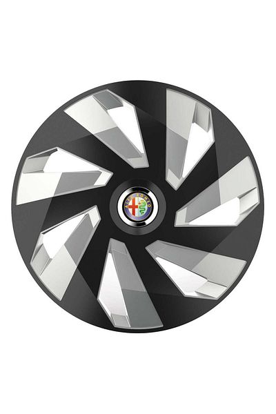Autohelix MSA Set de 4 capace pentru roți, potrivite pentru jante R16, pentru Alfa Romeo, model vector negru și argintiu
