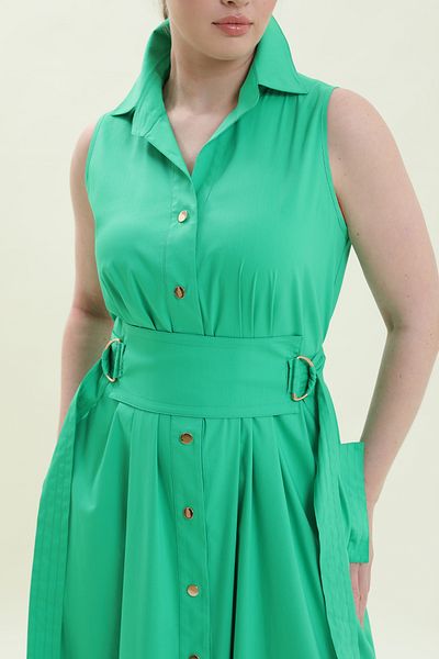 VERDA Shirt Collar Front Snap Zero Sleeve Cotton Long Dress