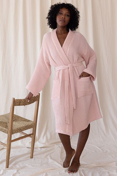 vivamaison Halat de baie kimono unisex din bumbac 100% cu buzunare țesut cu vafe, uscare rapidă și opțiuni de culoare