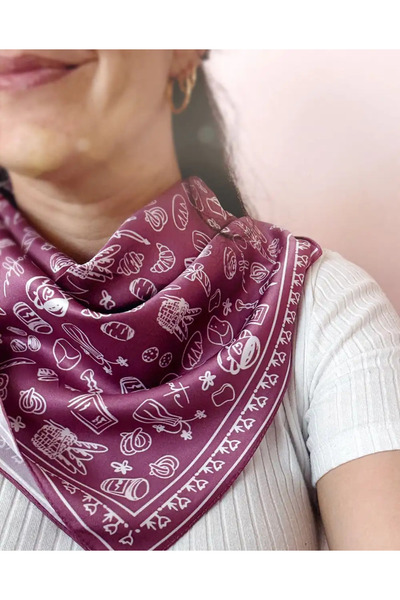 Bikutumutluluk Retro Coffee Saten Fular