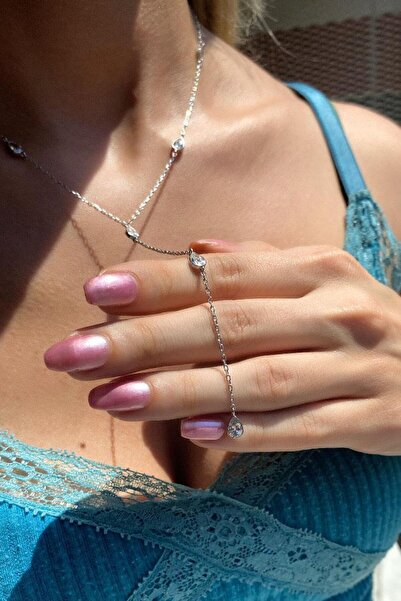 Spossy Silver Jewelry Damla Taşlı Y Kolye