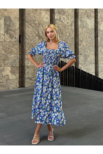 Tubik Rochie Gipeli cu model floral cu guler pătrat pentru femei