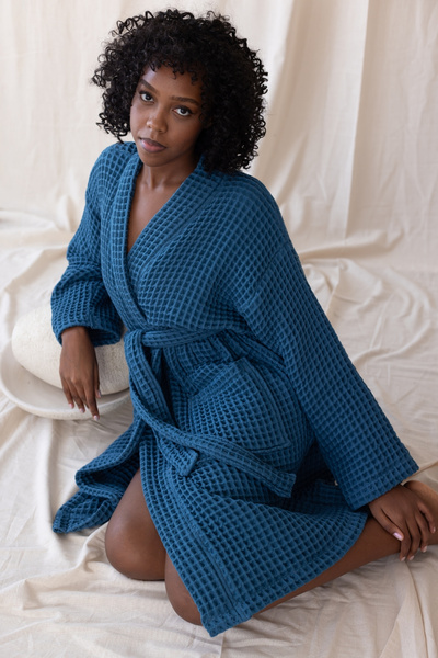 vivamaison 100% Cotton Unisex Kimono Bathrobe with Pockets Waffle Weaving Quick Dry and Color Options