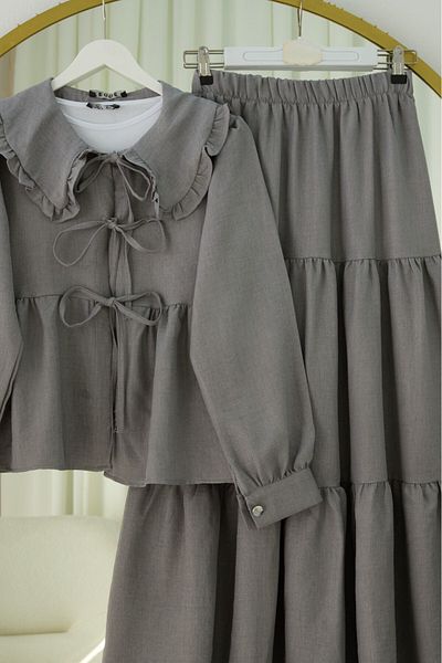 Modamorfo Lace-Up Suit with Layered Skirt - Gray