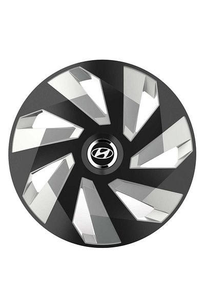 Autohelix MSA Set de 4 capace pentru roți, potrivite pentru jante R16, pentru Hyundai, model vector negru și argintiu