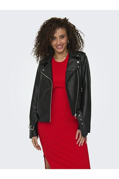 ONLY Jachetă motociclistă din piele artificială Onlmille neagră pentru femei Otw Jacket 15357332-Negru