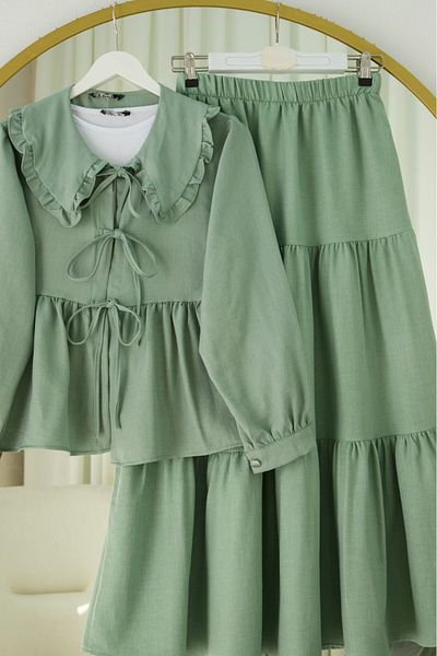 Modamorfo Lace-Up Suit with Layered Skirt - Mint