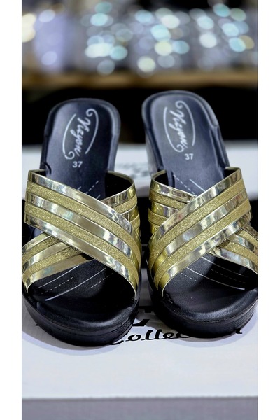 ABAYA Women's Gold Cross Strap Slippers