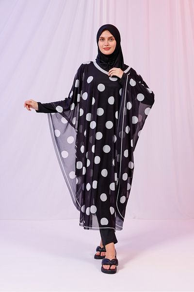 tarzınısec Kimono Pareo - Hijab Pareo - Polka Dot Black 240X135 cm