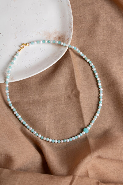 OSMANLI DEĞERLİ TAŞ SERTİFİKALI Amazonit İnci Doğal Taş Gümüş Kapama Kolye