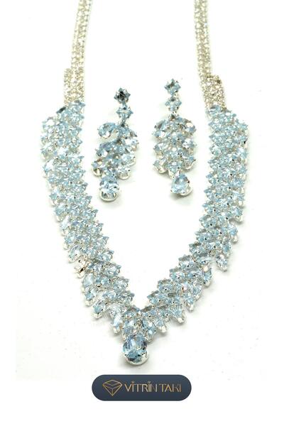 BIJUTERI Zirkon Taşlı Su Yolu Kolye ve Küpe Set