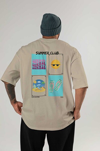 Ankhises Summer Club Back Printed Oversize T-shirt Ανδρικό Γυναικείο 100% βαμβακερό μπλουζάκι με λαιμόκοψη