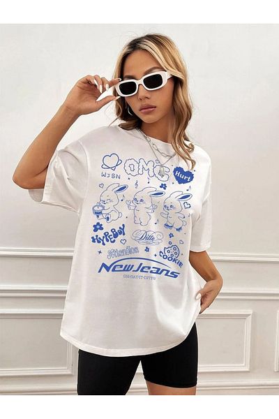 aynewmoda Cartoon and letter Printed , short -sleeved, round -neck t -shirt