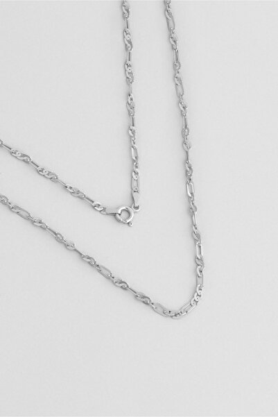 So CHIC... Minimal Zarafet 18 Ayar Beyaz Altın Kaplama 47 Cm Gümüş Zincir Kolye