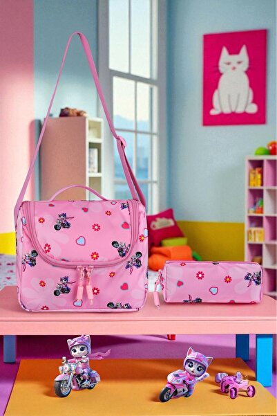 Shopiolog Girl's Primary School Orthopedic Set of 3 Pen Holder Lunch Bag with 3 Compartments Water Bottle