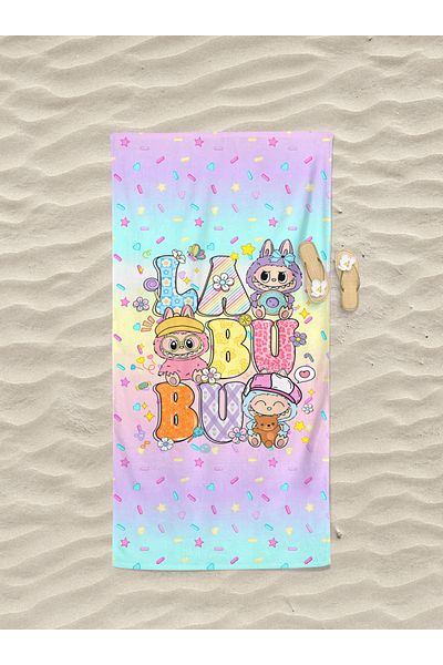 Home Cute Labubu Patterned Digital Printed Girl's Beach Bath Towel