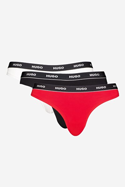 HUGO , Set of thong panties with logo - 3 pairs, White, Black, Vermillion Red, XL
