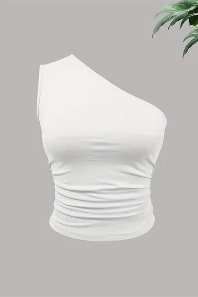 COOL TARZ Bluză albă pentru femei, cu un singur umăr, slim fit