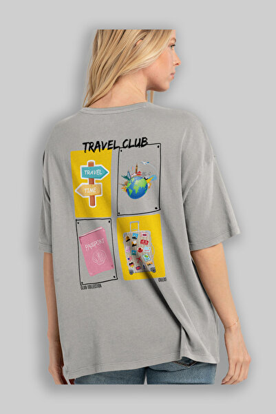 Ankhises Travel Club Back Printed Oversize T-Shirt Men Women 100% Cotton Crew Neck T-Shirt