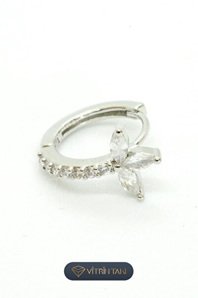 Çelik Taş Detaylı Gümüş Renk Halka Tragus Piercing