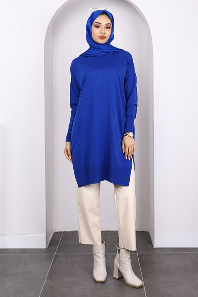 İmajButik Saks Blue Mercerized Casual Knitwear Μπλουζάκι